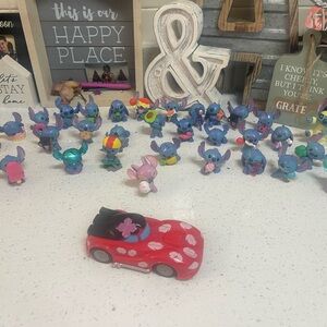 Disney Stitch Figurine Set with Red and Black Car